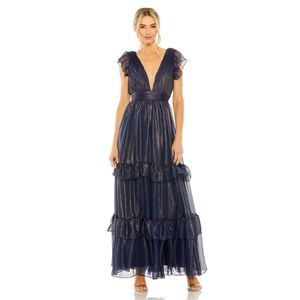 MAC DUGGAL RUCHED TOP FLUTTER SLEEVE DEEP V GOWN SIZE 14